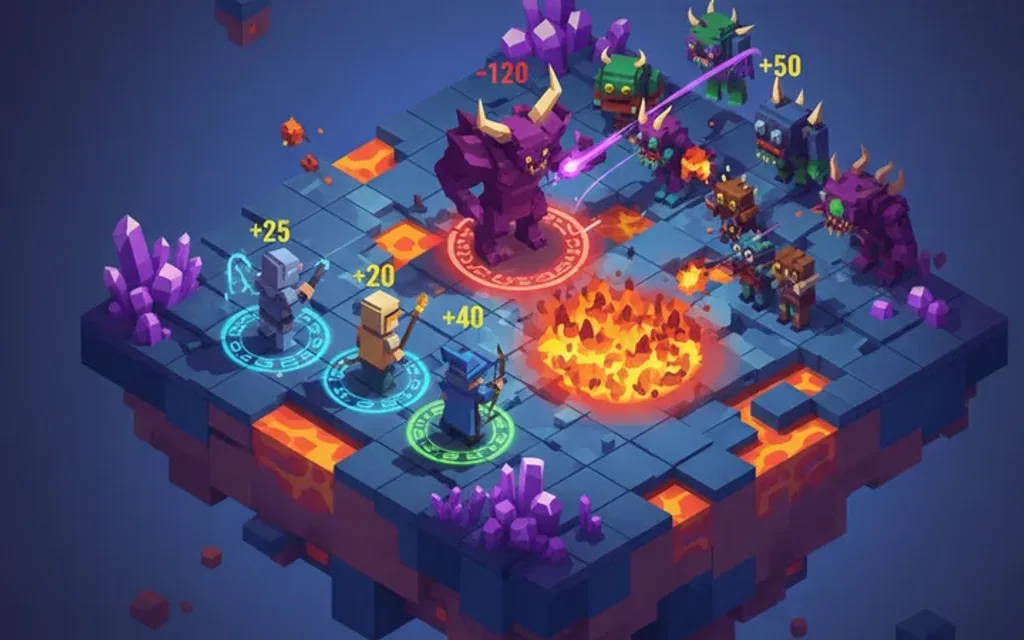 Combat encounter on a voxel battlefield