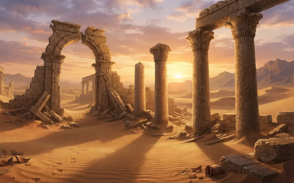 Half-buried ruins in sand
