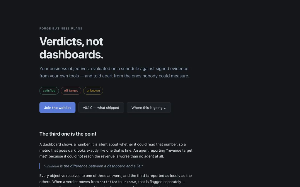 Forge Business Plane home page