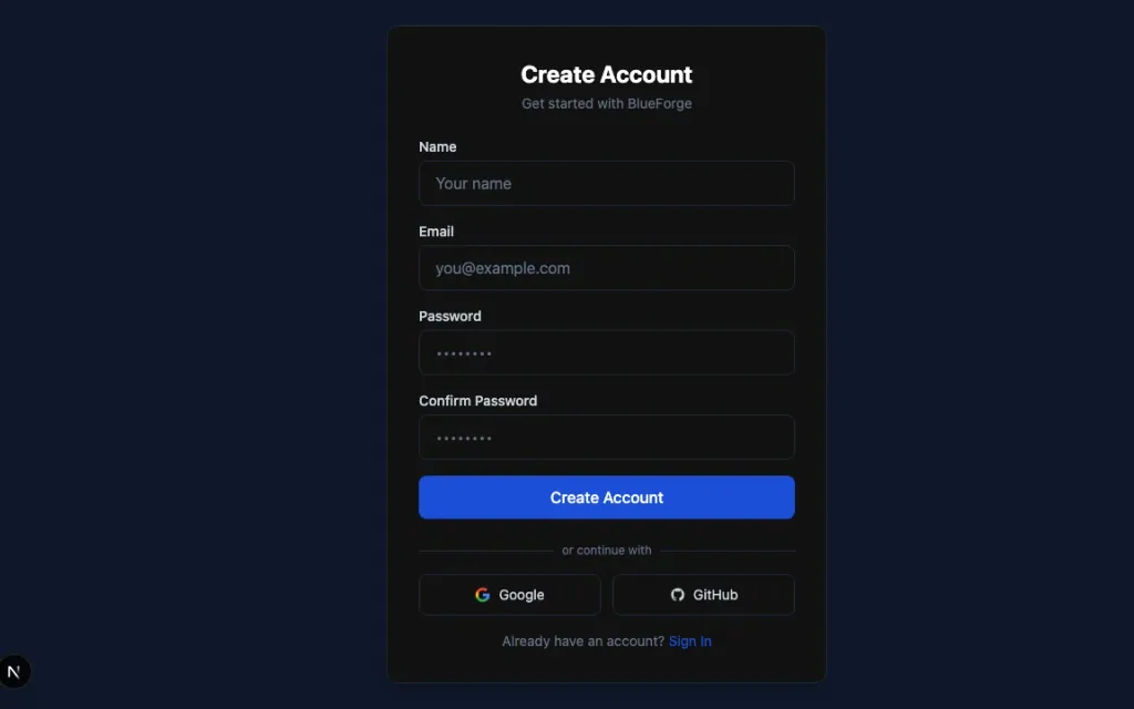 Mission Control sign-up page with the registration form