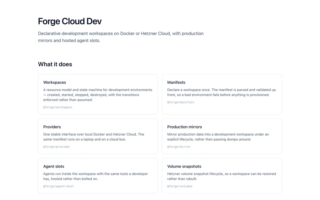 Forge Cloud Dev home page