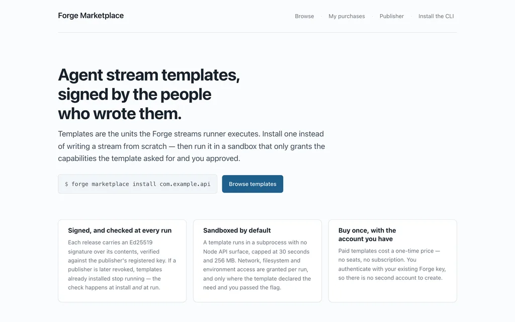 Forge Marketplace home page