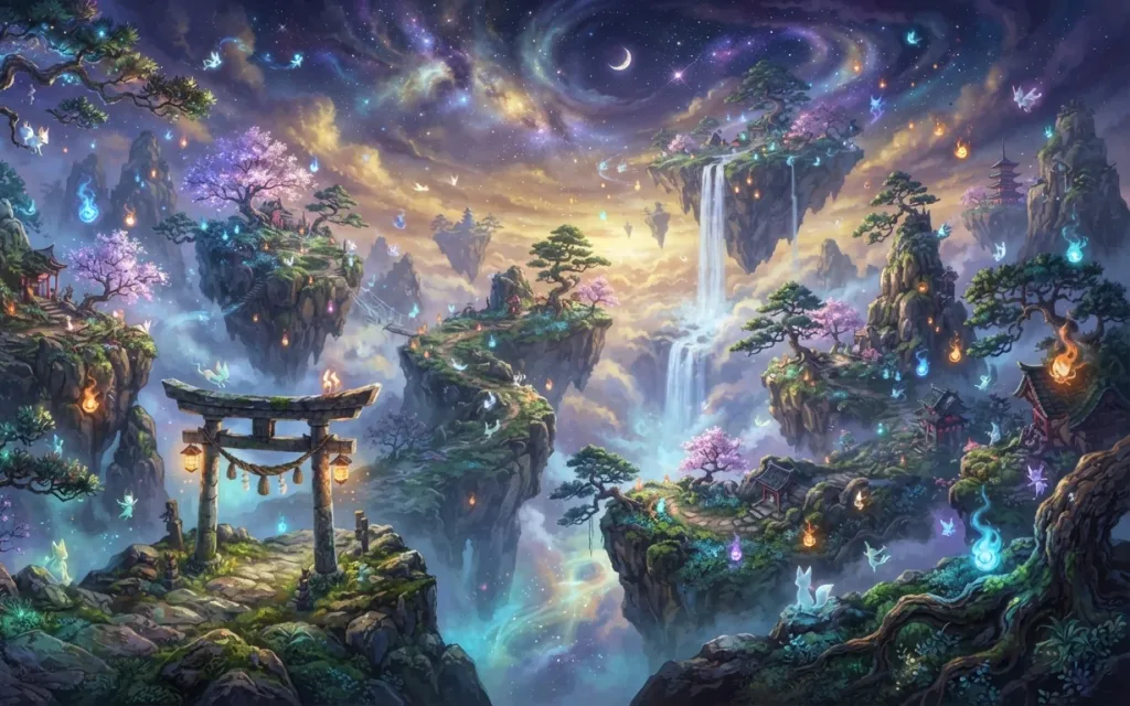 A luminous spirit-world landscape