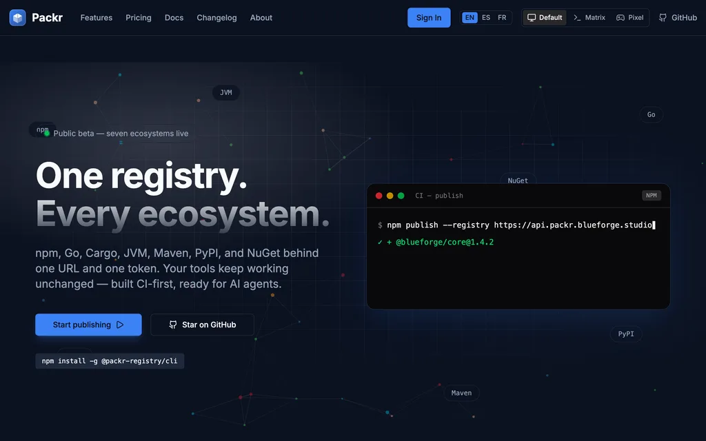 Packr home page