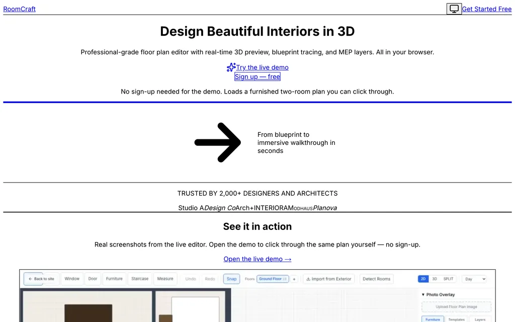 RoomCraft home page