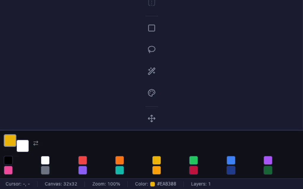Sprite Editor tool rail with the colour palette along the bottom